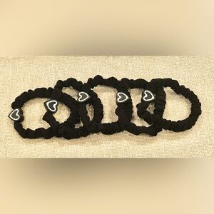 5 Soft & Durable Scrunchies with Heart Charms in Black